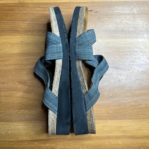 Naot Women's Naomi Gray Tan Black Slip On Criss Cross Wedge Sandal Size 41 - Picture 4 of 7